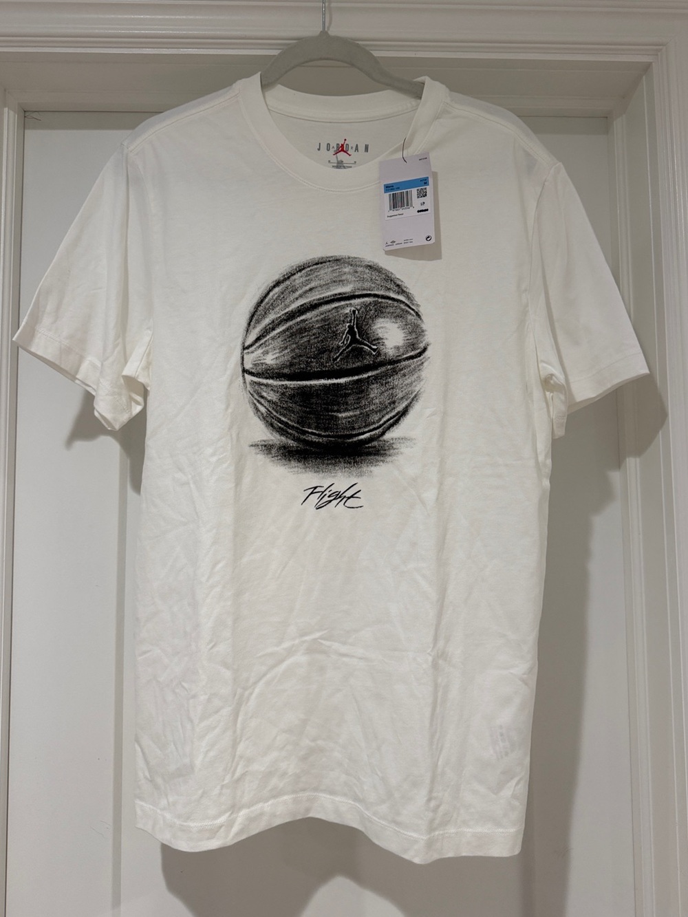 Jordan White Crewneck Tee with Black Basketball Sketch